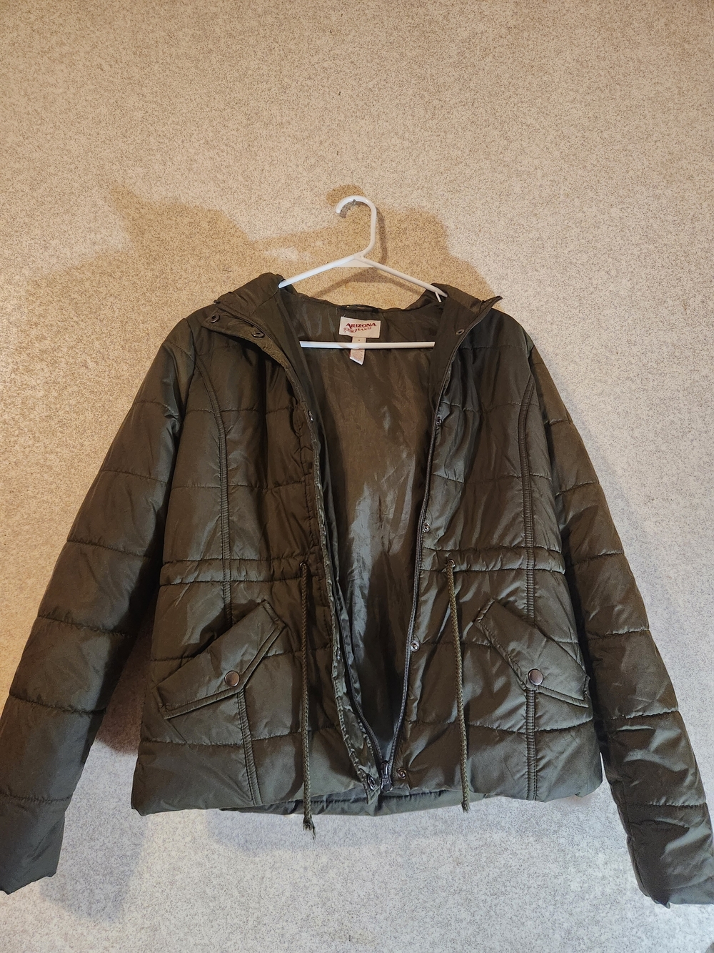 Arizona Jean Company Olive Quilted Hooded Puffer Jacket